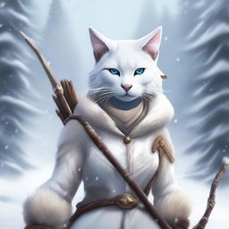 A detailed illustration of a Tabaxi snow huntress