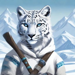 A detailed illustration of a Tabaxi snowleopard huntress