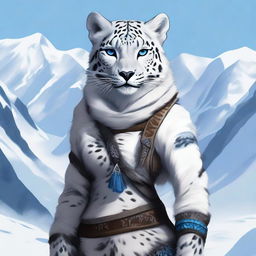 A detailed illustration of a Tabaxi snowleopard huntress