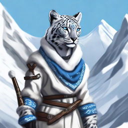 A detailed illustration of a Tabaxi snowleopard huntress