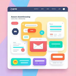 Create a whimsical and colorful email interface design for a fictional email service called 'Javnoi'