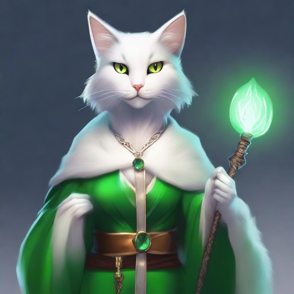 A mystical female catfolk character for Dungeons & Dragons