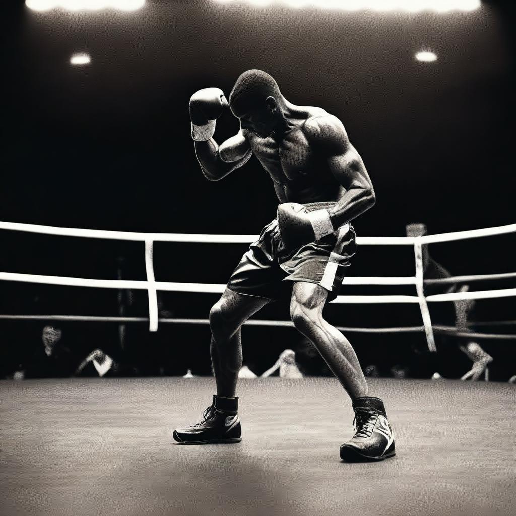 A dynamic and inspiring scene of a boxer's journey, showcasing training, determination, and triumph in the ring