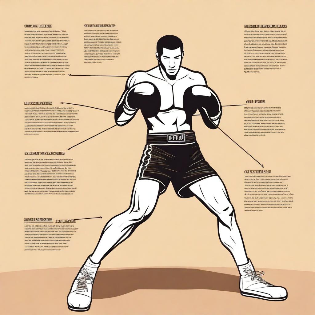 A detailed illustration showing the fundamental techniques and stances of boxing