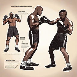 A detailed illustration showing the fundamental techniques and stances of boxing