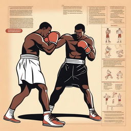 A detailed illustration showing the fundamental techniques and stances of boxing