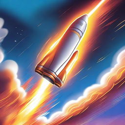 A dynamic scene of a rocket launching into the sky with a powerful punch force