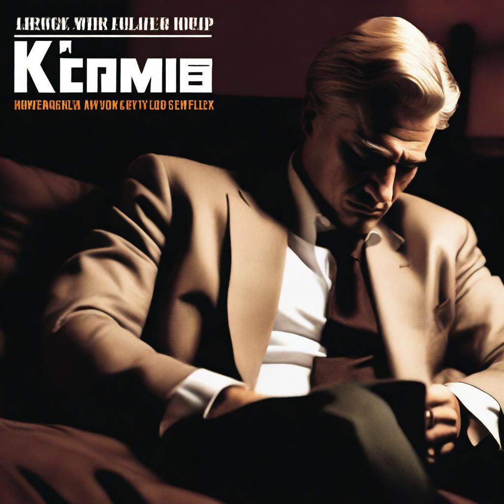 A mafia-themed book cover featuring a man with blonde hair sitting on a bed with his head down