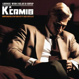 A mafia-themed book cover featuring a man with blonde hair sitting on a bed with his head down