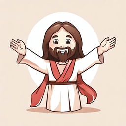 Create a cheerful image of Jesus with open arms in a kawaii style