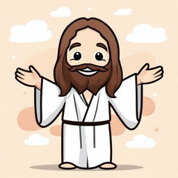 Create a cheerful image of Jesus with open arms in a kawaii style