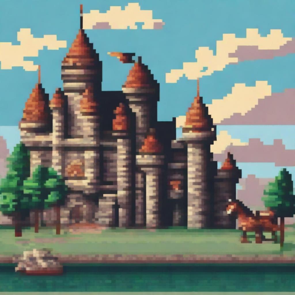 Create a pixel art image in a medieval style