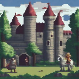 Create a pixel art image in a medieval style