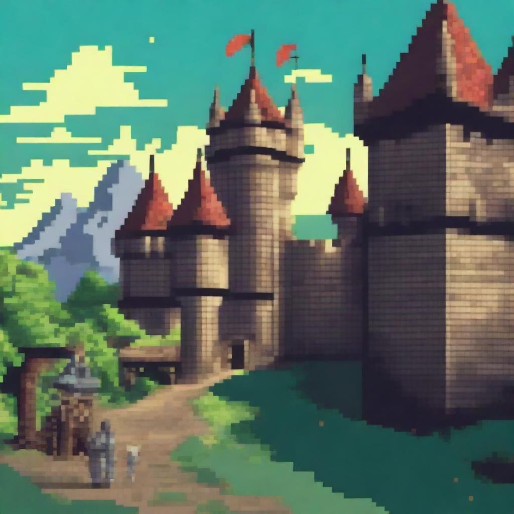 Create a pixel art image in a medieval style