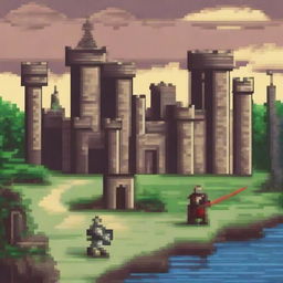 Create a pixel art image in a medieval style