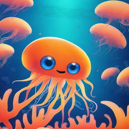 A cute orange jellyfish with one big, adorable eye, named Stinger Flynn