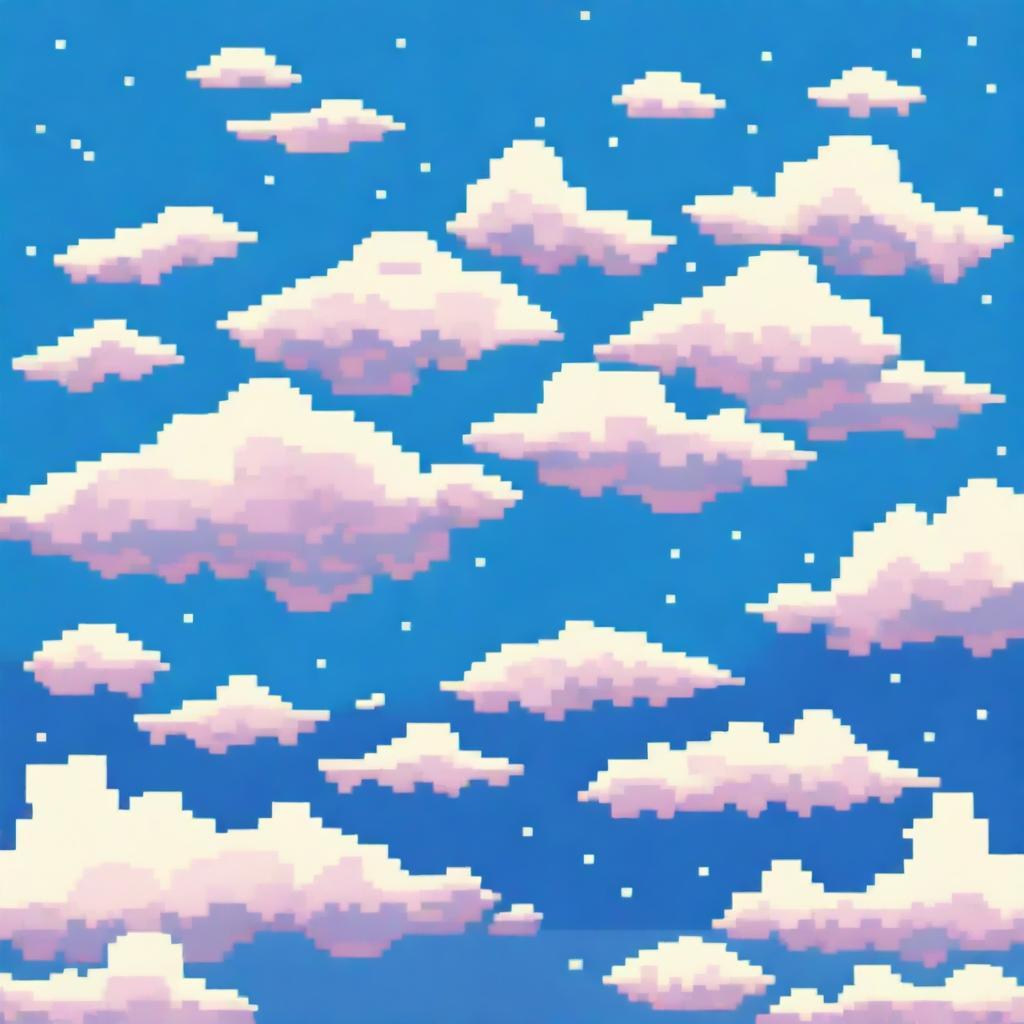 A pixel art image of a sky with clouds forming a loop pattern