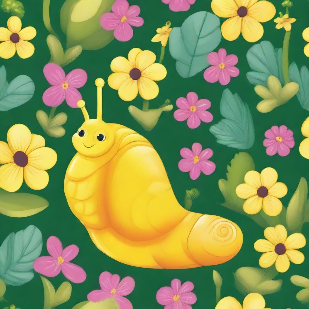 A cute yellow snail named Seline, with a charming and whimsical appearance