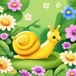 A cute yellow snail named Seline, with a charming and whimsical appearance