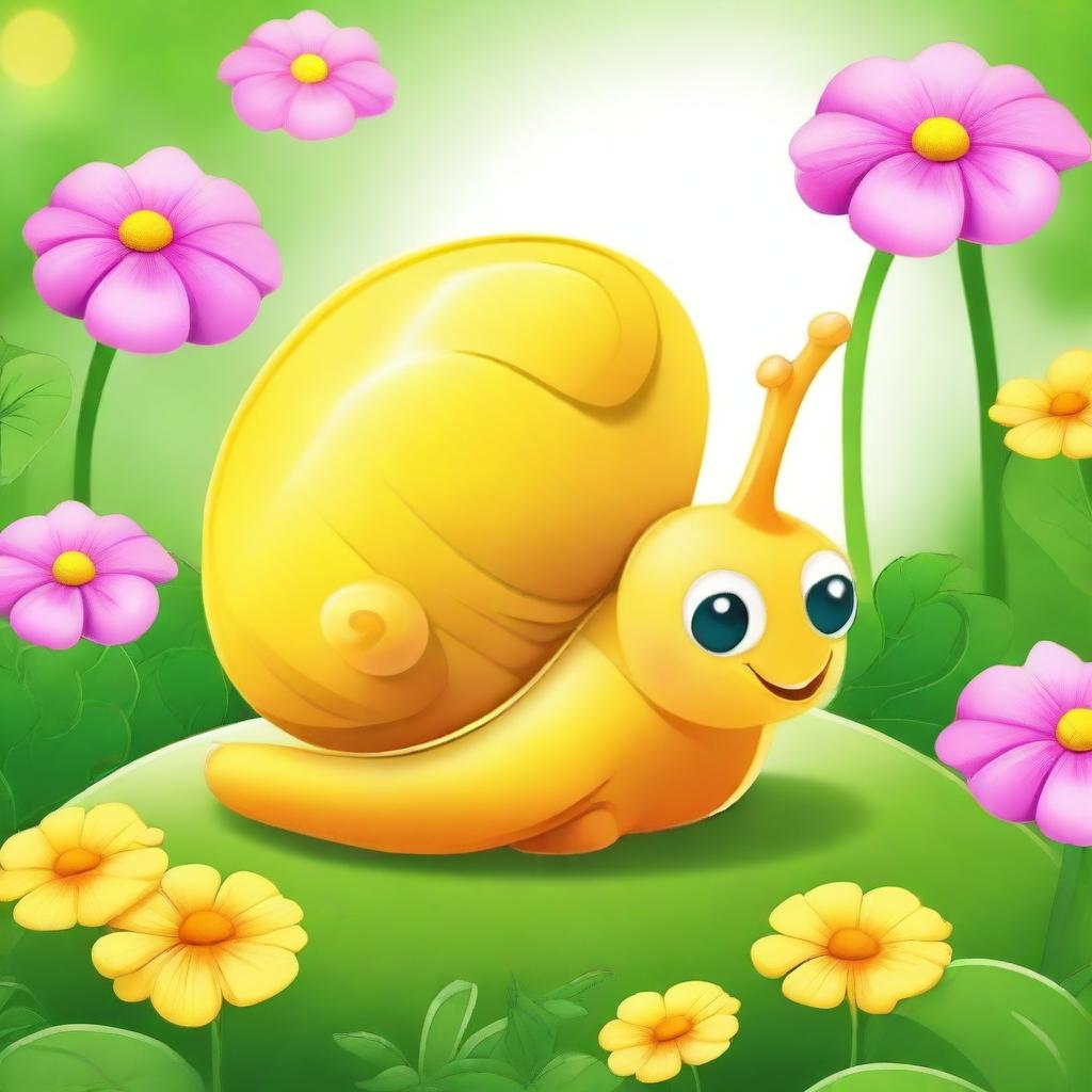 A cute yellow snail named Seline, with a charming and whimsical appearance