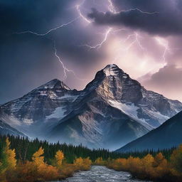 Create an image of mountains during a storm