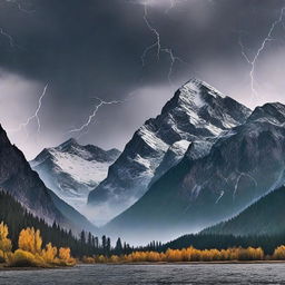 Create an image of mountains during a storm