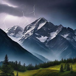 Create an image of mountains during a storm