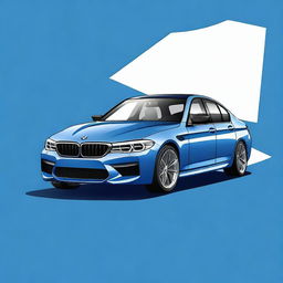 Create an image of a blue t-shirt featuring a graphic design of a BMW M5 F90