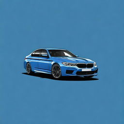 Create an image of a blue t-shirt featuring a graphic design of a BMW M5 F90