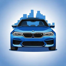 Create an image of a blue t-shirt featuring a graphic design of a BMW M5 F90