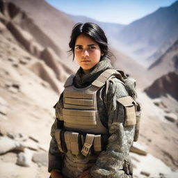 A 14-year-old Afghani-Canadian girl special operations operator standing confidently in tactical gear