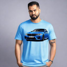 Create a blue t-shirt design featuring the BMW M5 F90 Competition