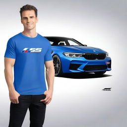 Design a blue t-shirt featuring the BMW M5 F90 Competition