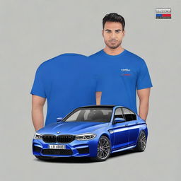 Design a blue t-shirt featuring the BMW M5 F90 Competition