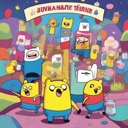 A vibrant and celebratory scene featuring characters from Adventure Time, marking the 17th anniversary of the show (2007-2024)