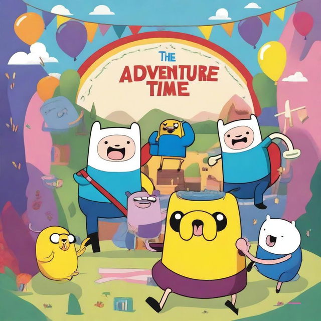 A vibrant and celebratory scene featuring characters from Adventure Time, marking the 17th anniversary of the show (2007-2024)