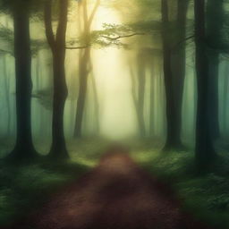 Create a captivating book cover featuring a mysterious forest with a hidden path