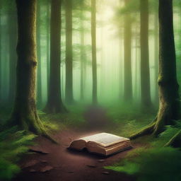 Create a captivating book cover featuring a mysterious forest with a hidden path