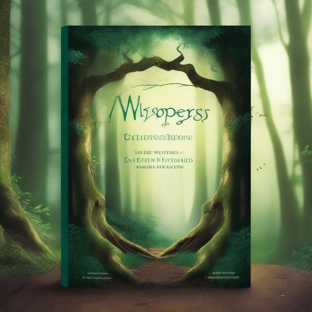 Create an intriguing book cover featuring a mysterious forest with a narrow path leading to an ancient, glowing portal