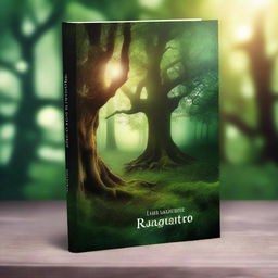 Create a captivating book cover featuring a mystical forest with ancient trees and a hidden path