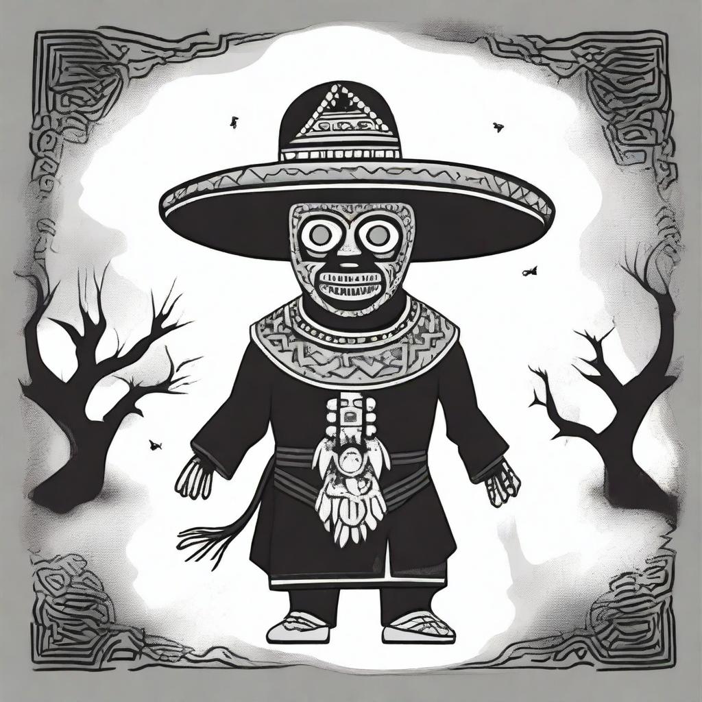 Create dark plain color artwork designs for the character El Sombrerón from Guatemalan urban legend folklore