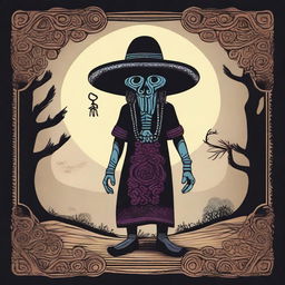 Create dark plain color artwork designs for the character El Sombrerón from Guatemalan urban legend folklore