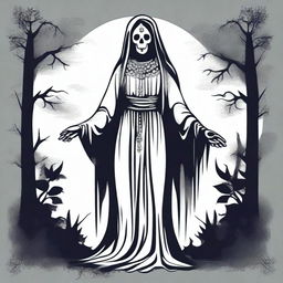 Create dark plain color artwork designs for the character La Llorona from Guatemalan urban legend folklore