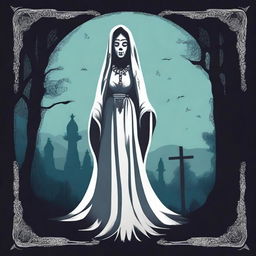 Create dark plain color artwork designs for the character La Llorona from Guatemalan urban legend folklore