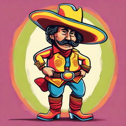 A colorful caricature of El Sombrerón, a character from Guatemalan legend