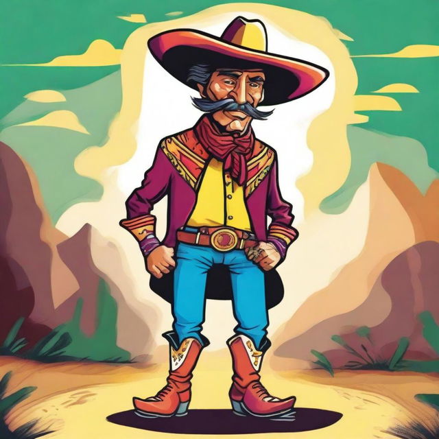 A colorful caricature of El Sombrerón, a character from Guatemalan legend