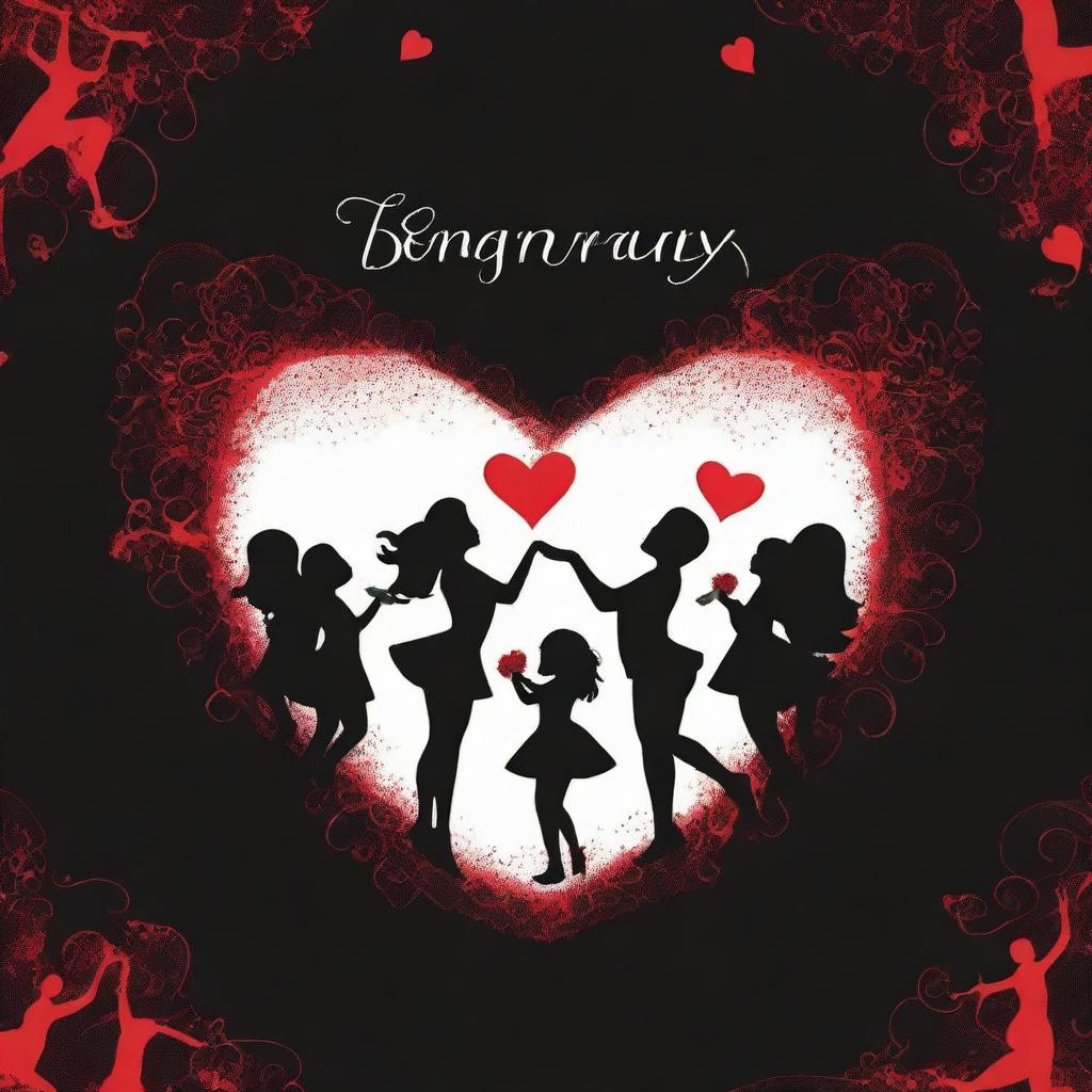 A romance book cover with a black background