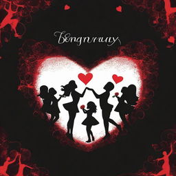 A romance book cover with a black background