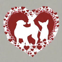 Create an outline of a heart filled with the silhouettes of many dogs