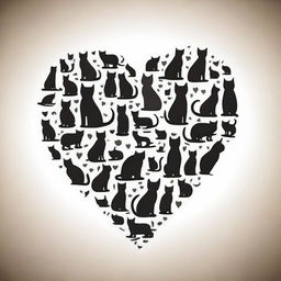 Create an outline of a heart filled with the silhouettes of many cats